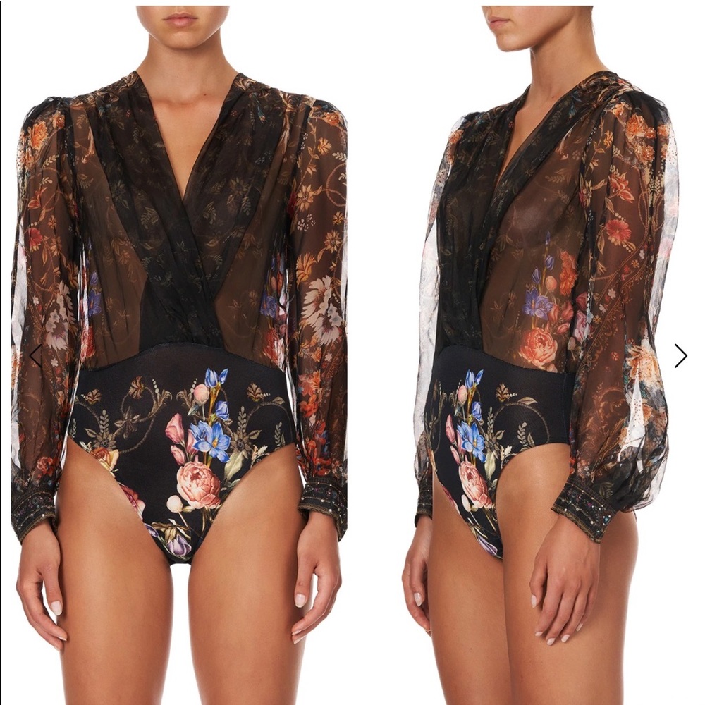 Camilla Blushing Manor Blouson Sleeve Body Suit **Like New** L Retail 599.00